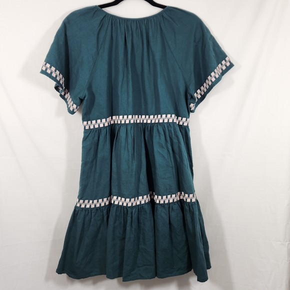 madewell embroidered boho linen cotton blend flutter sleeve tiered dress sz sm - Picture 5 of 9
